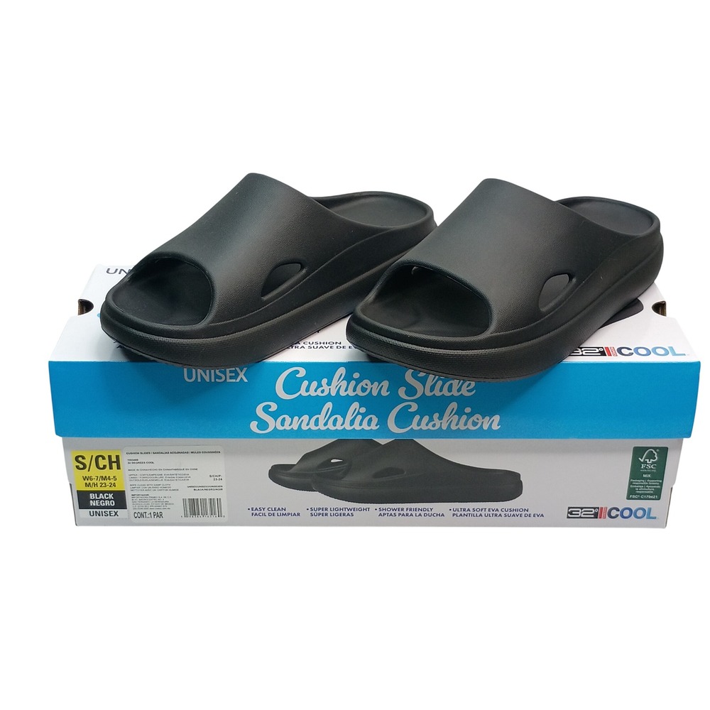 32 Degrees Cool Cushion Slides Women Size 6-7 Small Black EVA Foam